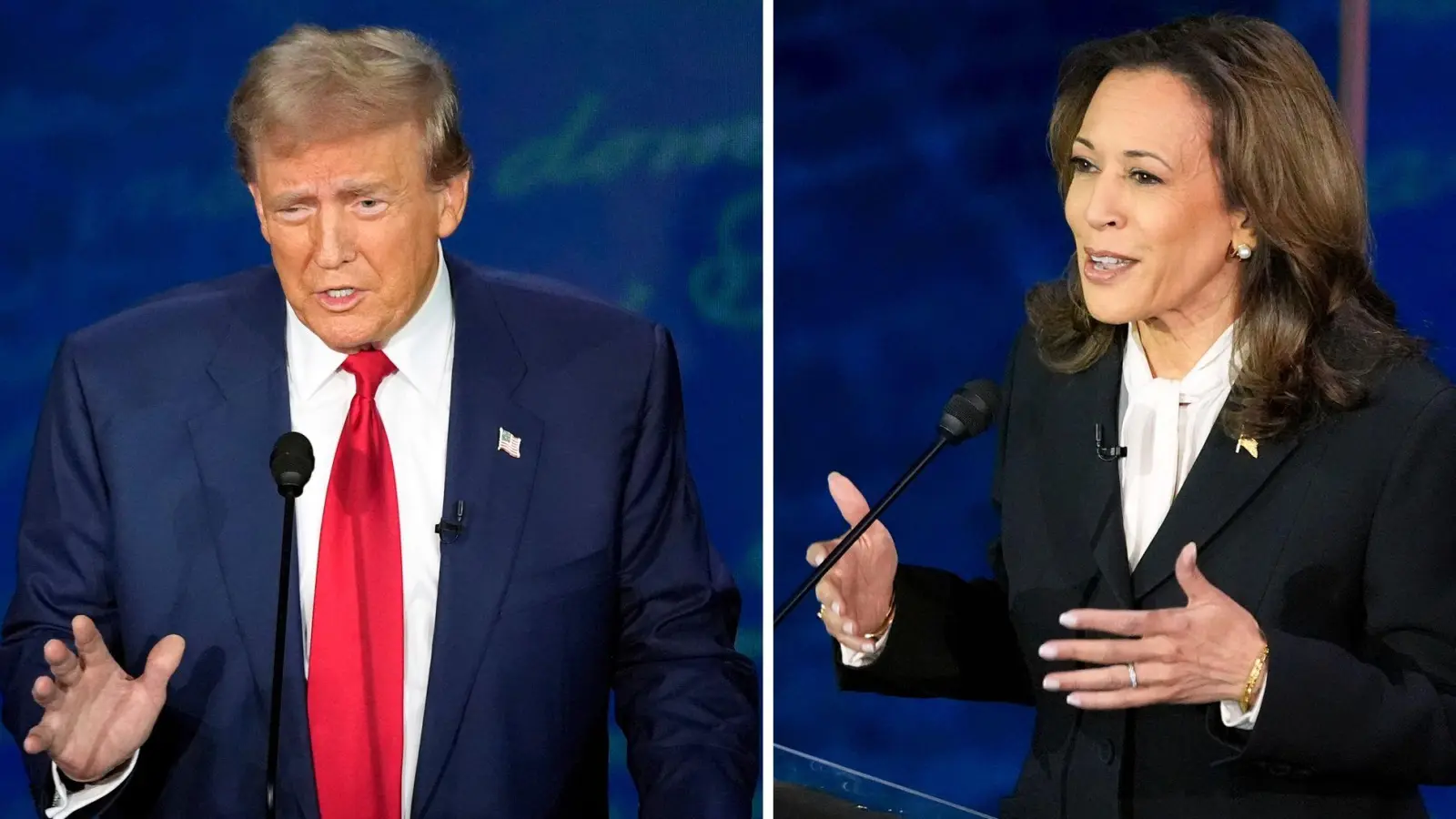 Donald Trump und Kamala Harris schenkten sich auf der Bühne beim TV-Duell nichts. (Foto: Alex Brandon/AP/dpa)