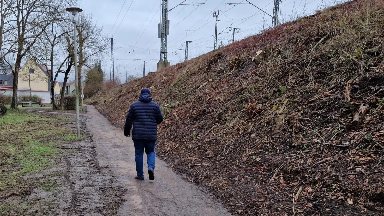 Neben den Gleisen im Bereich des Mauslochs in Ansbach ließ die Bahn Bäume fällen und Sträucher zurückschneiden. (Foto: Andrea Walke)