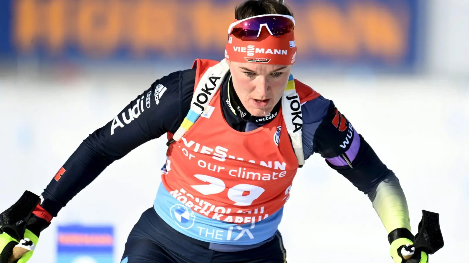 Denise Herrmann tritt beim Biathlon-Weltcup in Estland an. (Foto: Vesa Moilanen/Lehtikuva/dpa)