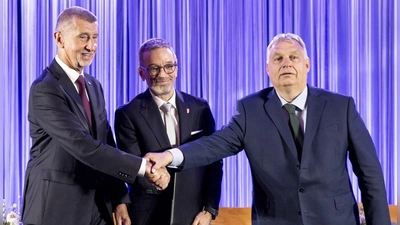 Andrej Babis, Herbert Kickl und Viktor Orban wollen die „größte Fraktion der rechtsgerichteten Kräfte Europas“ schmieden. (Foto: Tobias Steinmaurer/APA/dpa)
