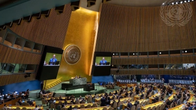 Traditionell mit großer Mehrheit für palästinensische Anliegen: Die UN-Vollversammlung (Foto: Manuel Elias/UN Photo/dpa)