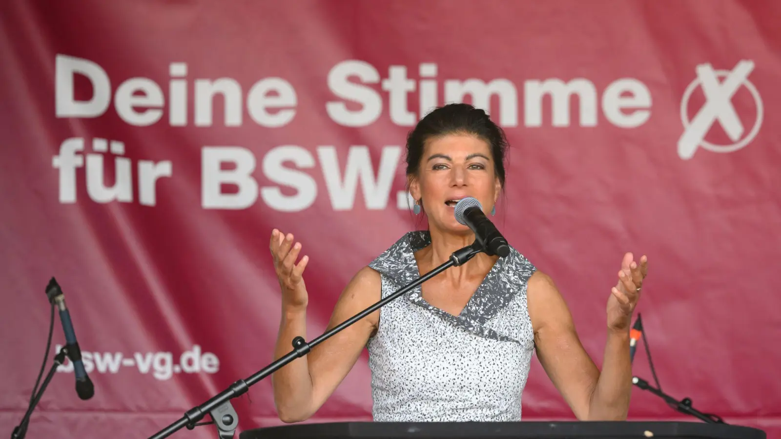 Parteigründerin Sahra Wagenknecht will zur Stationierung von Mittelstreckenraketen die Bevölkerung befragen (Archivbild) (Foto: Robert Michael/dpa)