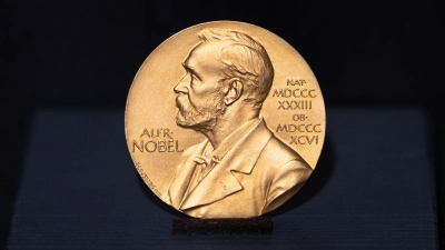 Die Literatur-Nobelpreis-Medaille ist im Günter Grass-Haus ausgestellt. (Archivbild) (Foto: Daniel Reinhardt/dpa)