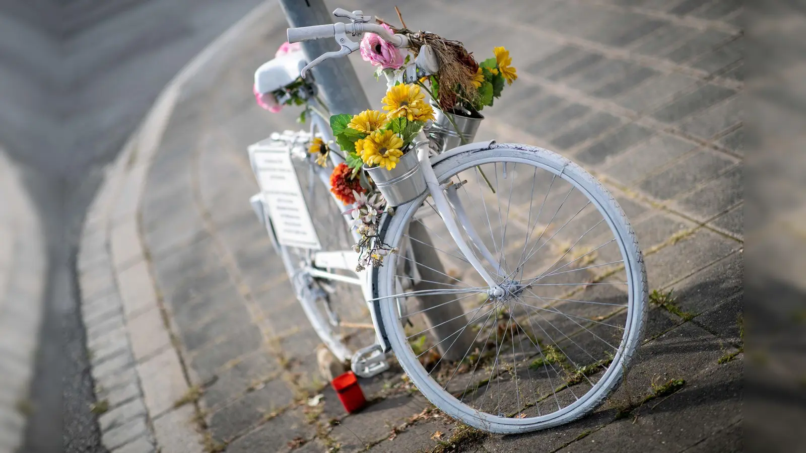 Gedenken an eine von einem abbiegenden Lkw überfahrene Radfahrerin. (Symbolbild) (Foto: Daniel Karmann/dpa)