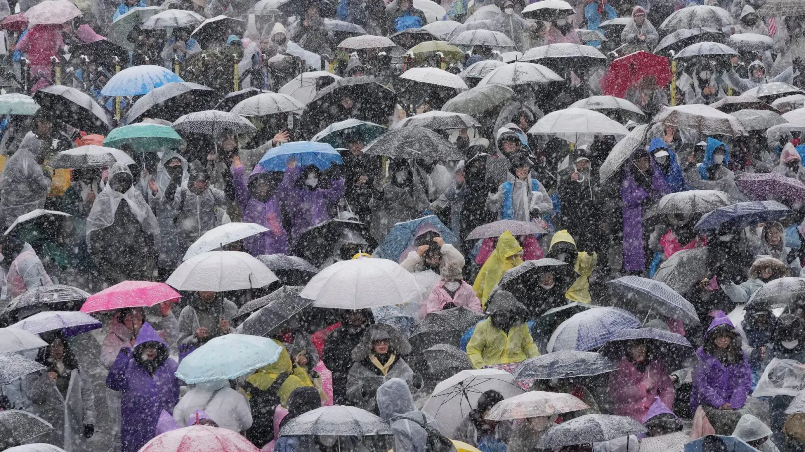 Anhänger Yoons versammeln sich in der Nähe der Präsidentenresidenz in Seoul, um gegen seine Amtsenthebung zu protestieren.  (Foto: Ahn Young-joon/AP/dpa)