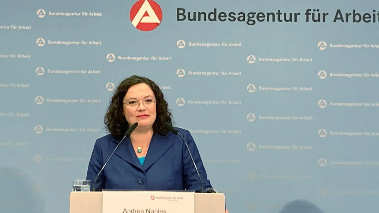 Die Vorstandsvorsitzende der Bundesagentur für Arbeit, Andrea Nahles, wirbt für Handwerksberufe. (Foto: Michael Donhauser/dpa)