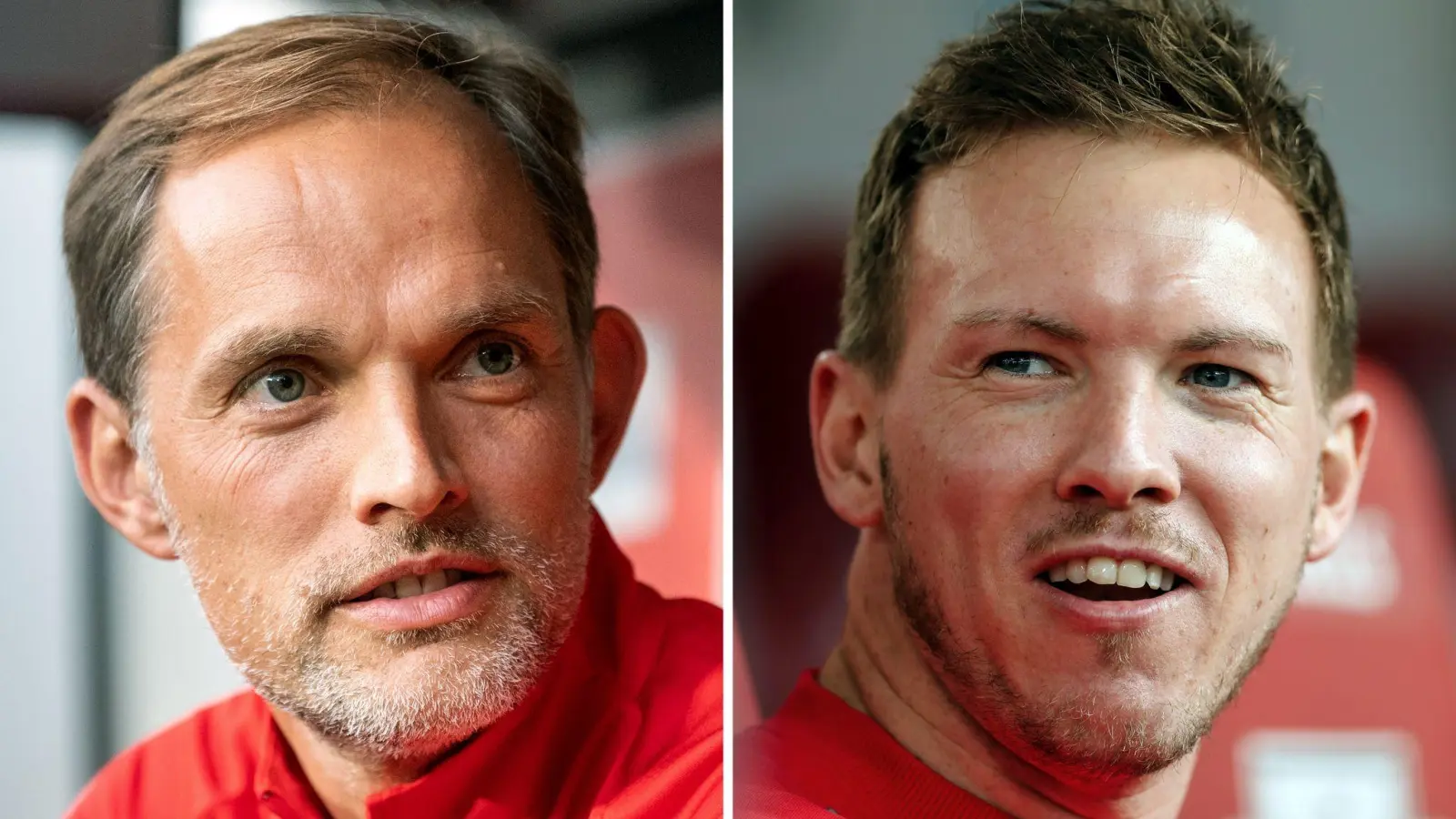 Thomas Tuchel (l.) und Julian Nagelsmann bevorzugen beide derzeit einen Nationaltrainer-Posten. (Foto: Robert Michael/Jan Woitas/dpa)