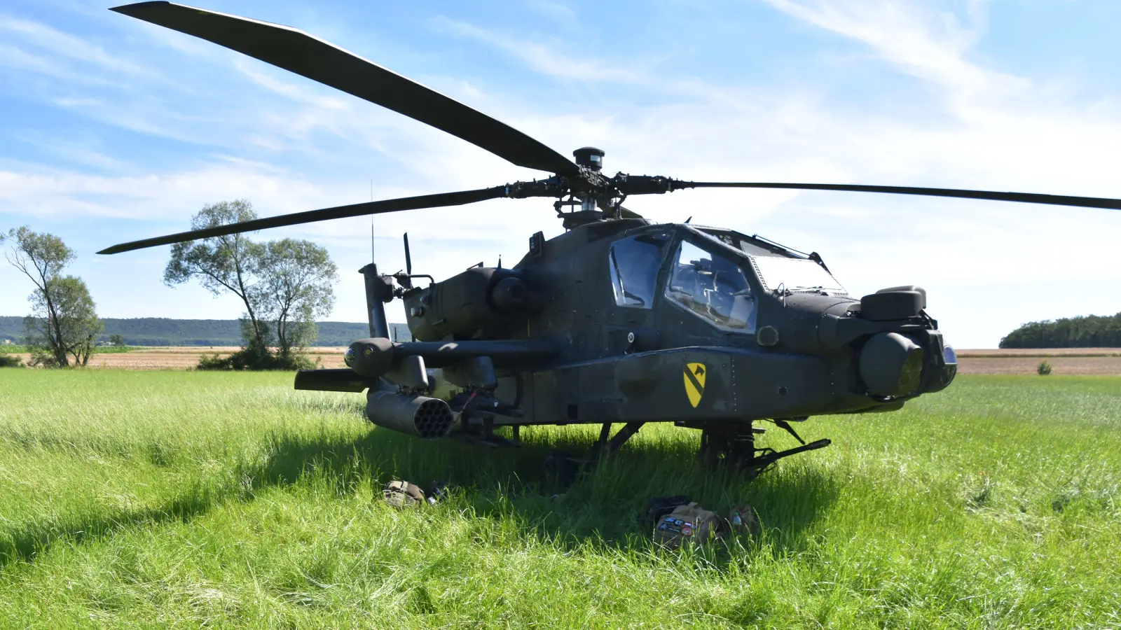 Ein US-amerikanischer Apache-Hubschrauber stand nach einem technischen Problem bei Wüstphül auf einer Wiese. (Foto: Andreas Reum)