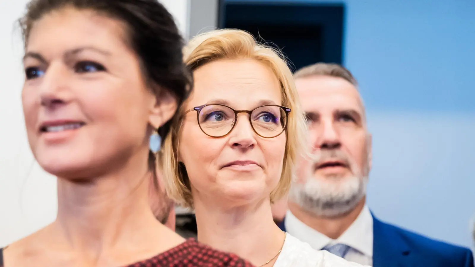 Sahra Wagenknecht ist unzufrieden mit dem Agieren der Thüringer Parteispitze Katja Wolf und Steffen Schütz. (Archivbild) (Foto: Christoph Soeder/dpa)