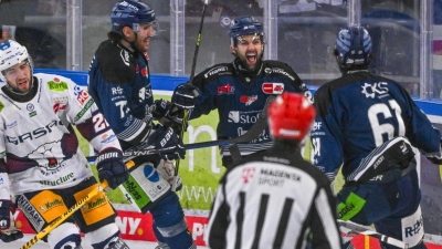 Cole Fonstad von den Straubing Tigers (3.v.l.)  (Foto: Armin Weigel/dpa)