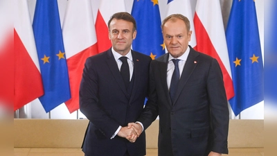 Macron und Tusk beraten über Ukraine.  (Foto: Piotr Nowak/PAP/dpa)