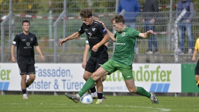 Aufmerksam im Kollektiv verteidigen, das wünscht sich der SpVgg-Trainer von seiner Abwehr. Rechts Matthias Hahn im Spiel gegen Schweinfurt. (Foto: Martin Rügner)