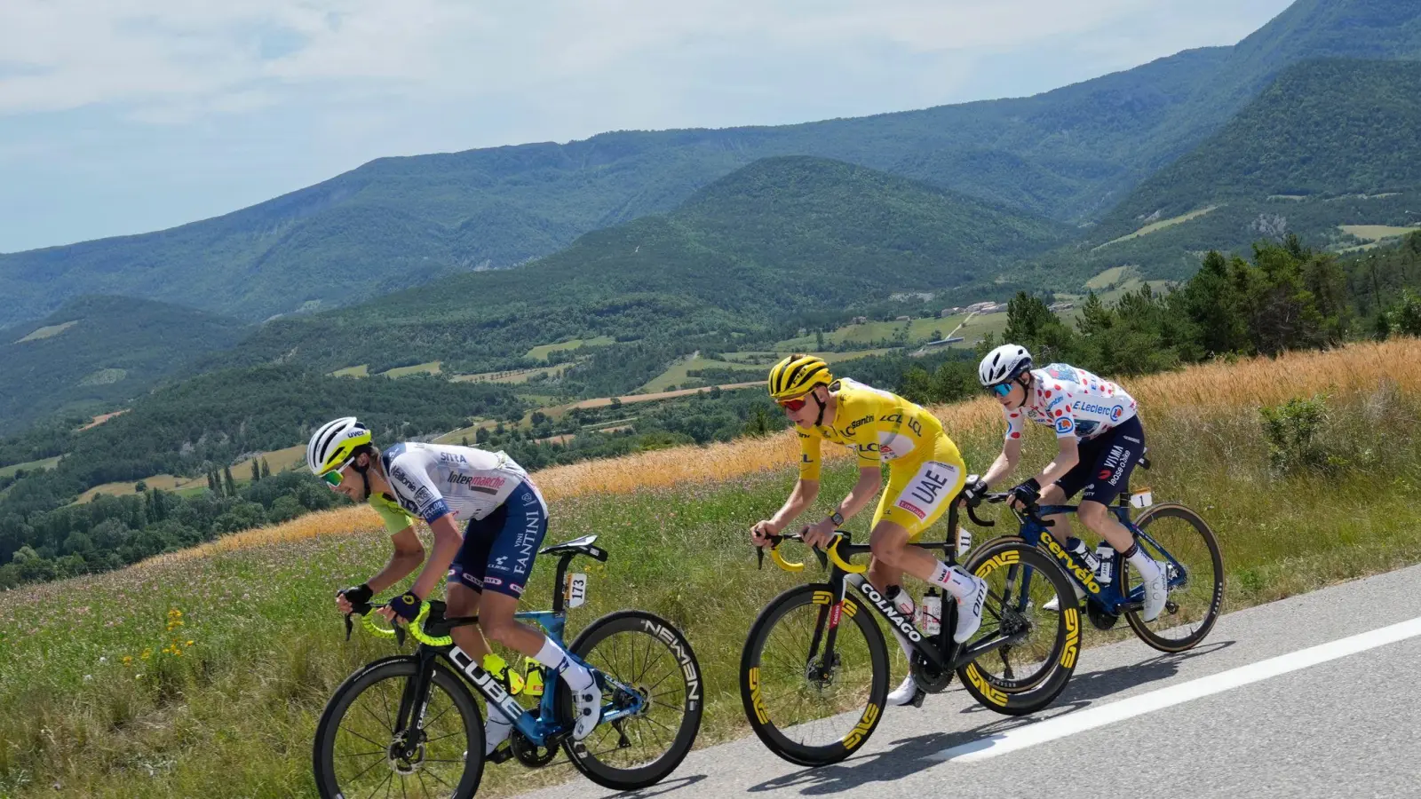 Die Rad-Superstars Tadej Pogacar und Jonas Vingegaard schonen sich auf der 17. Etappe nicht.  (Foto: Jerome Delay/AP/dpa)