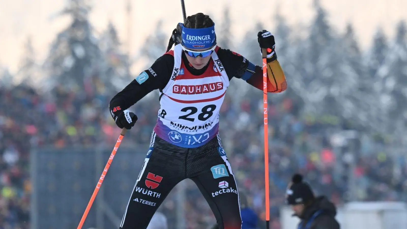 Franziska Preuß musste beim Sprint in Ruhpolding zweimal in die Strafrunde. (Foto: Sven Hoppe/dpa)