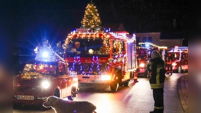 Prächtig geschmückt wurde die Feuerwehrparade in Hagenbüchach abgehalten. Schon von weitem waren die Wagen ein gern gesehener Blickfang. (Foto: Rainer Weiskirchen)