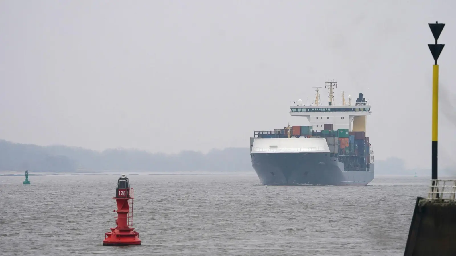 Ein Containerschiff auf dem Weg in den Hamburger Hafen. (Foto: Marcus Brandt/dpa)